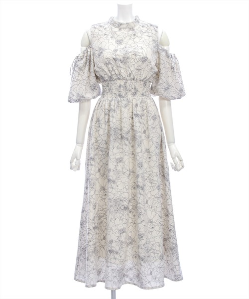 CLEAR BASIC（クリアベーシック）の「【低身長対応／サイズ展開あり】花柄オープンショルダーフレアワンピース[大人 フェミニン 上品 オケージョン]≪新作≫（ワンピース・レディース・ブラック/アイボリー・F/PF）」の12枚目の写真