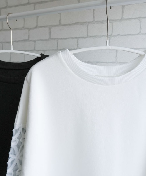 aquagarage(アクアガレージ)の「袖花柄シアー切替トップス(Tシャツ/カットソー・レディース・ブラック/オフホワイト・M)」の10枚目の写真