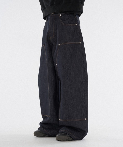 WISH FOR EVER（ウィッシュフォーエバー）の「【 4color / 3size 】ASSORT WIDE CURVE DOUBLE KNEE DENIM（その他パンツ・メンズ・ライトブルー/インディゴブルー/ブラック/ベージュ・SMALL/LARGE/MEDIUM）」の6枚目の写真