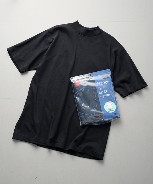 HANES（ヘインズ）の「【Hanes】1P THE RELAX Relax Fit　モックネックTシャツ（Tシャツ/カットソー・メンズ・ホワイト/ブラック・S/M/L/XL）」の2枚目の写真