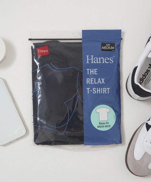 HANES（ヘインズ）の「【Hanes】1P THE RELAX Relax Fit　モックネックTシャツ（Tシャツ/カットソー・メンズ・ホワイト/ブラック・S/M/L/XL）」の5枚目の写真