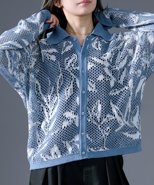 Ellno Loset(エルノロゼット)の「柄メッシュポロカーデ(カーディガン/ボレロ・メンズ・ブルー/ブラック・LARGE/MEDIUM/SMALL)」の2枚目の写真
