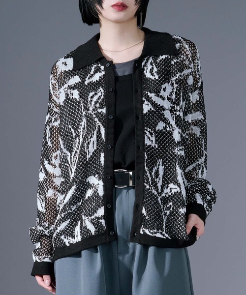 Ellno Loset(エルノロゼット)の「柄メッシュポロカーデ(カーディガン/ボレロ・メンズ・ブルー/ブラック・LARGE/MEDIUM/SMALL)」の1枚目の写真