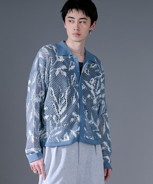 Ellno Loset(エルノロゼット)の「柄メッシュポロカーデ(カーディガン/ボレロ・メンズ・ブルー/ブラック・LARGE/MEDIUM/SMALL)」の11枚目の写真