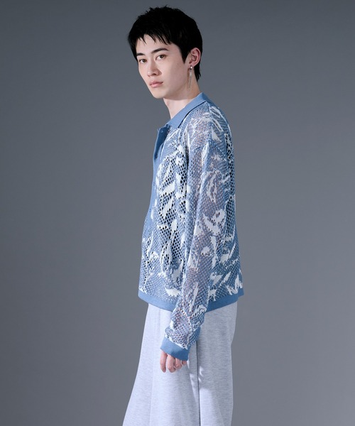 Ellno Loset(エルノロゼット)の「柄メッシュポロカーデ(カーディガン/ボレロ・メンズ・ブルー/ブラック・LARGE/MEDIUM/SMALL)」の12枚目の写真