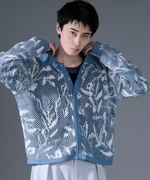 Ellno Loset(エルノロゼット)の「柄メッシュポロカーデ(カーディガン/ボレロ・メンズ・ブルー/ブラック・LARGE/MEDIUM/SMALL)」の9枚目の写真