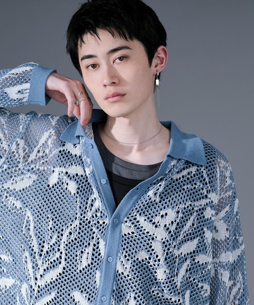 Ellno Loset(エルノロゼット)の「柄メッシュポロカーデ(カーディガン/ボレロ・メンズ・ブルー/ブラック・LARGE/MEDIUM/SMALL)」の8枚目の写真