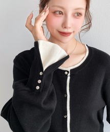 バイカラーWリブニットカーディガン〈手洗い可能〉