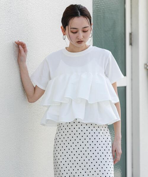 SENSE OF PLACE by URBAN RESEARCH(センスオブプレイスバイアーバンリサーチ)の「シャイニーフリルドッキングカットトップ(Tシャツ/カットソー・レディース・ホワイト系その他/ブラック/オフホワイト・ONE)」の4枚目の写真
