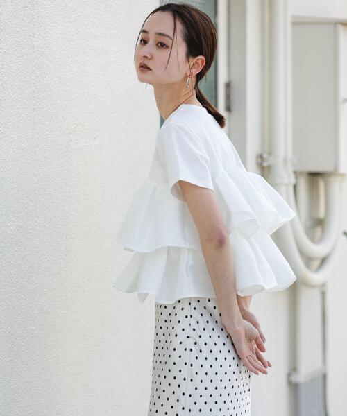 SENSE OF PLACE by URBAN RESEARCH(センスオブプレイスバイアーバンリサーチ)の「シャイニーフリルドッキングカットトップ(Tシャツ/カットソー・レディース・ホワイト系その他/ブラック/オフホワイト・ONE)」の5枚目の写真