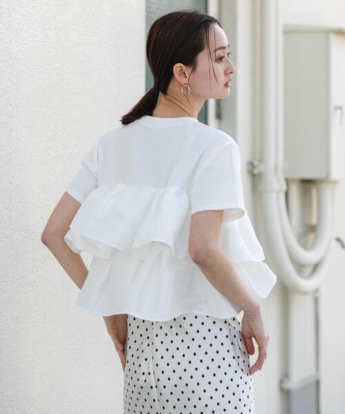 SENSE OF PLACE by URBAN RESEARCH(センスオブプレイスバイアーバンリサーチ)の「シャイニーフリルドッキングカットトップ(Tシャツ/カットソー・レディース・ホワイト系その他/ブラック/オフホワイト・ONE)」の6枚目の写真