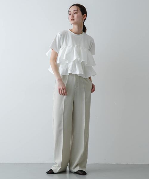 SENSE OF PLACE by URBAN RESEARCH(センスオブプレイスバイアーバンリサーチ)の「シャイニーフリルドッキングカットトップ(Tシャツ/カットソー・レディース・ホワイト系その他/ブラック/オフホワイト・ONE)」の9枚目の写真