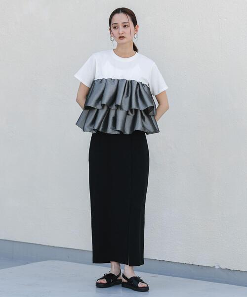 SENSE OF PLACE by URBAN RESEARCH(センスオブプレイスバイアーバンリサーチ)の「シャイニーフリルドッキングカットトップ(Tシャツ/カットソー・レディース・ホワイト系その他/ブラック/オフホワイト・ONE)」の16枚目の写真