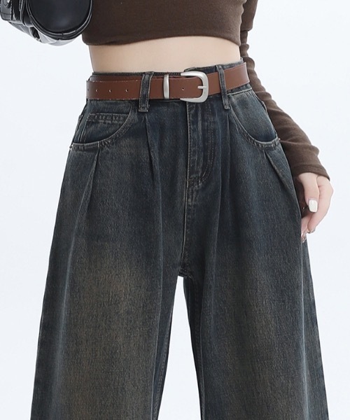 Teem Store(チームストア)の「ヴィンテージ風タックワイドデニムパンツ(デニムパンツ・レディース・その他/サックスブルー/ブルー・M/S)」の3枚目の写真