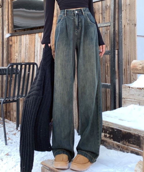 Teem Store(チームストア)の「ヴィンテージ風タックワイドデニムパンツ(デニムパンツ・レディース・その他/サックスブルー/ブルー・M/S)」の10枚目の写真