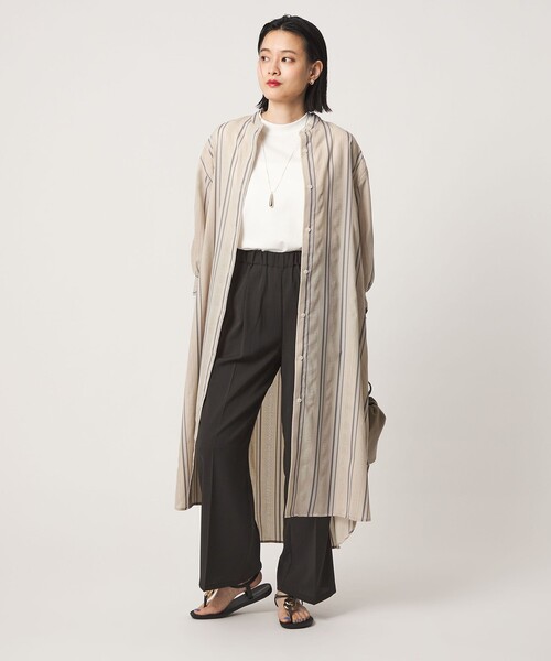 A DAY IN THE LIFE UNITED ARROWS(アデイインザライフユナイテッドアローズ)の「ジャガードストライプ シャツワンピース 7分袖<A DAY IN THE LIFE>(ワンピース・レディース・ベージュ/ライトブルー・FREE)」の2枚目の写真