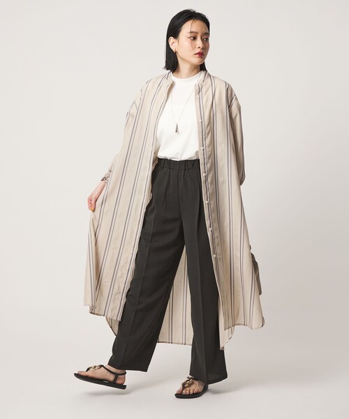 A DAY IN THE LIFE UNITED ARROWS(アデイインザライフユナイテッドアローズ)の「ジャガードストライプ シャツワンピース 7分袖<A DAY IN THE LIFE>(ワンピース・レディース・ベージュ/ライトブルー・FREE)」の3枚目の写真