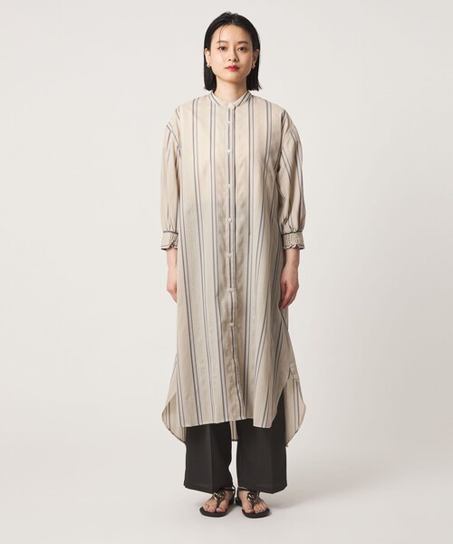A DAY IN THE LIFE UNITED ARROWS(アデイインザライフユナイテッドアローズ)の「ジャガードストライプ シャツワンピース 7分袖<A DAY IN THE LIFE>(ワンピース・レディース・ベージュ/ライトブルー・FREE)」の4枚目の写真