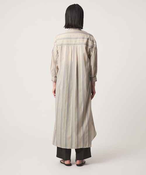 A DAY IN THE LIFE UNITED ARROWS(アデイインザライフユナイテッドアローズ)の「ジャガードストライプ シャツワンピース 7分袖<A DAY IN THE LIFE>(ワンピース・レディース・ベージュ/ライトブルー・FREE)」の6枚目の写真