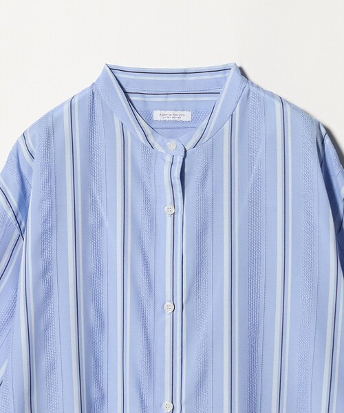 A DAY IN THE LIFE UNITED ARROWS(アデイインザライフユナイテッドアローズ)の「ジャガードストライプ シャツワンピース 7分袖<A DAY IN THE LIFE>(ワンピース・レディース・ベージュ/ライトブルー・FREE)」の8枚目の写真