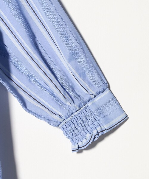 A DAY IN THE LIFE UNITED ARROWS(アデイインザライフユナイテッドアローズ)の「ジャガードストライプ シャツワンピース 7分袖<A DAY IN THE LIFE>(ワンピース・レディース・ベージュ/ライトブルー・FREE)」の9枚目の写真