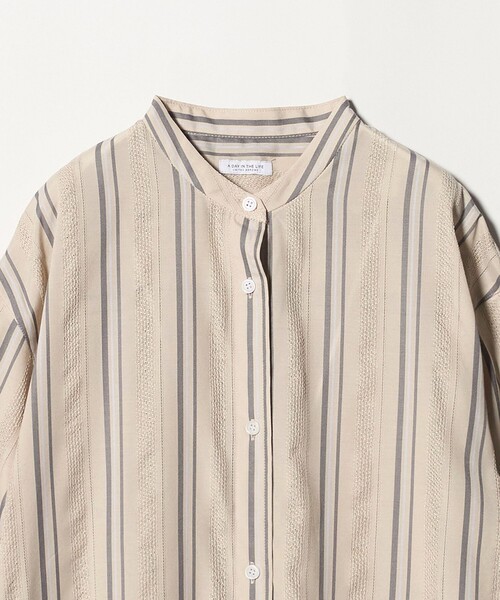 A DAY IN THE LIFE UNITED ARROWS(アデイインザライフユナイテッドアローズ)の「ジャガードストライプ シャツワンピース 7分袖<A DAY IN THE LIFE>(ワンピース・レディース・ベージュ/ライトブルー・FREE)」の14枚目の写真