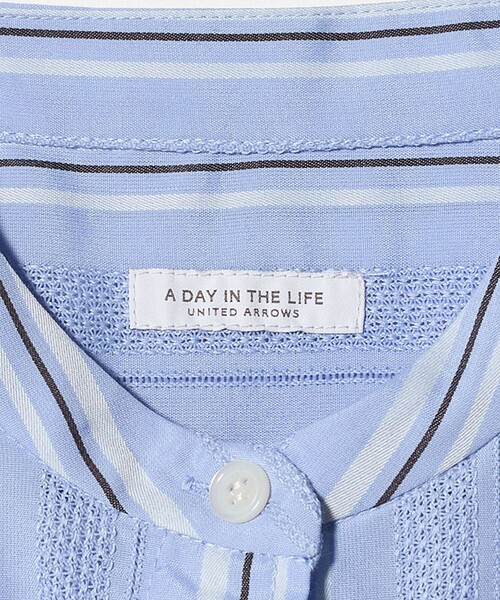 A DAY IN THE LIFE UNITED ARROWS(アデイインザライフユナイテッドアローズ)の「ジャガードストライプ シャツワンピース 7分袖<A DAY IN THE LIFE>(ワンピース・レディース・ベージュ/ライトブルー・FREE)」の16枚目の写真