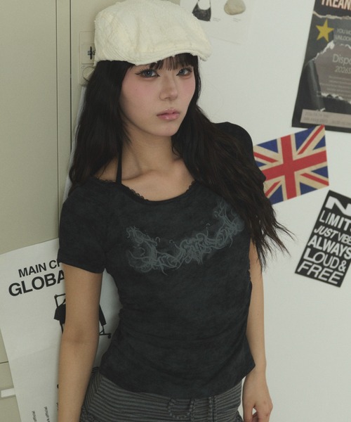 dispark(ディスパーク)の「DISPARK/【26春夏新作】グラフィックオフショルレースSSトップ(Tシャツ/カットソー・レディース・グレー/ブラック・FREE)」の20枚目の写真