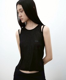 【OJOS】Rib Hood Sleeveless / 【オホス】シアーレイヤードリブフード付きタンクトップ