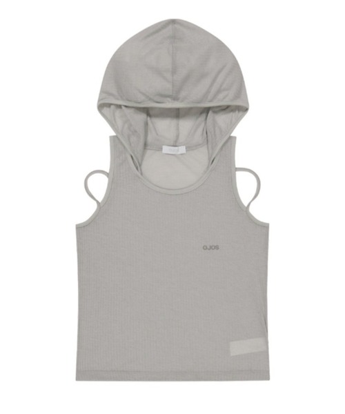OJOS(オホス)の「【OJOS】Rib Hood Sleeveless / 【オホス】シアーレイヤードリブフード付きタンクトップ(タンクトップ・レディース・グレー/ブラック/ホワイト/ピンク・01)」の11枚目の写真