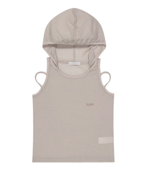 OJOS(オホス)の「【OJOS】Rib Hood Sleeveless / 【オホス】シアーレイヤードリブフード付きタンクトップ(タンクトップ・レディース・グレー/ブラック/ホワイト/ピンク・01)」の7枚目の写真