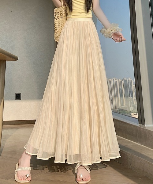 AMAJI（アマジ）の「ハイウエスト チュールスカート リバーシブル ミモレ丈 フレアシルエット ウエストゴム（スカート・レディース・ベージュ/パープル/ピンク/ブラック・X-LARGE/LARGE/MEDIUM/SMALL）」の2枚目の写真