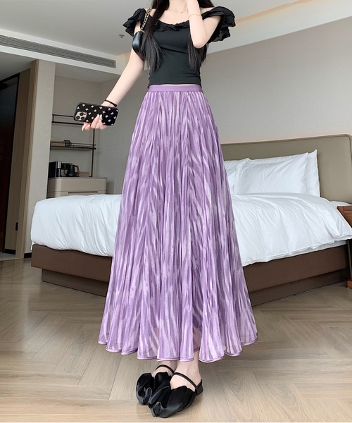 AMAJI（アマジ）の「ハイウエスト チュールスカート リバーシブル ミモレ丈 フレアシルエット ウエストゴム（スカート・レディース・ベージュ/パープル/ピンク/ブラック・X-LARGE/LARGE/MEDIUM/SMALL）」の3枚目の写真