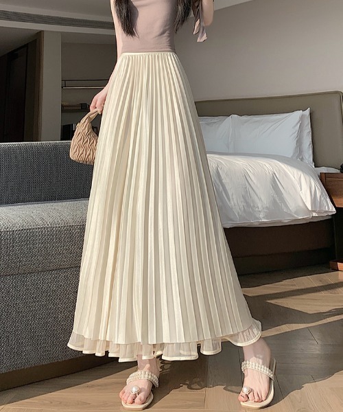 AMAJI（アマジ）の「ハイウエスト チュールスカート リバーシブル ミモレ丈 フレアシルエット ウエストゴム（スカート・レディース・ベージュ/パープル/ピンク/ブラック・X-LARGE/LARGE/MEDIUM/SMALL）」の9枚目の写真