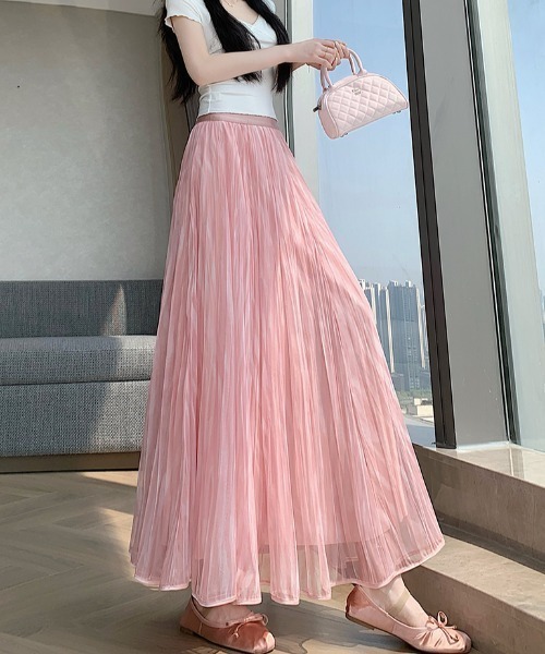 AMAJI（アマジ）の「ハイウエスト チュールスカート リバーシブル ミモレ丈 フレアシルエット ウエストゴム（スカート・レディース・ベージュ/パープル/ピンク/ブラック・X-LARGE/LARGE/MEDIUM/SMALL）」の6枚目の写真