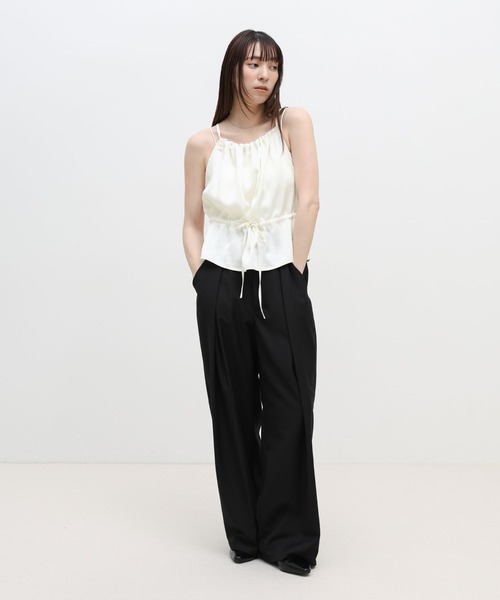 select MOCA(セレクトモカ)の「ウエストドロストサテンギャザーキャミ(キャミソール・レディース・オフホワイト/ブラック/カーキ・FREE)」の7枚目の写真