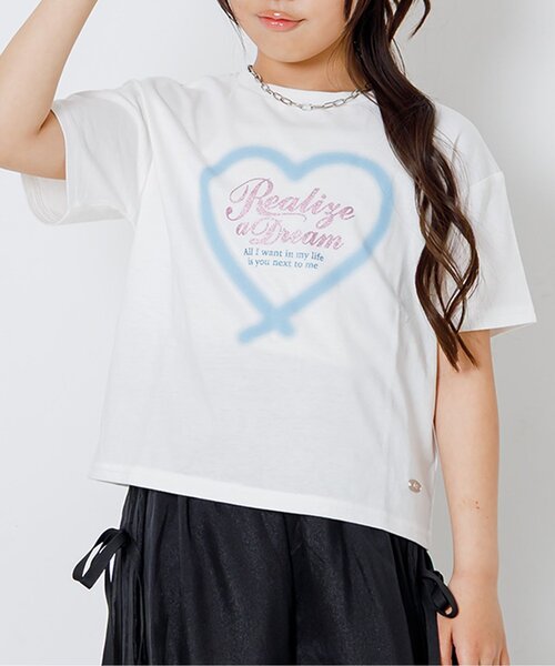 algy(アルジー)の「スプレーハートラメ半袖Tシャツ(Tシャツ/カットソー・キッズ・ピンク/オフホワイト/サックスブルー・130/140/150/160)」の2枚目の写真