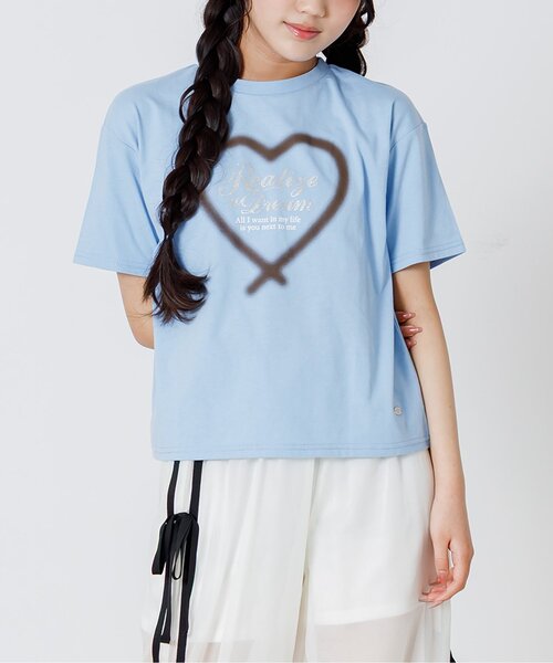 algy(アルジー)の「スプレーハートラメ半袖Tシャツ(Tシャツ/カットソー・キッズ・ピンク/オフホワイト/サックスブルー・130/140/150/160)」の1枚目の写真