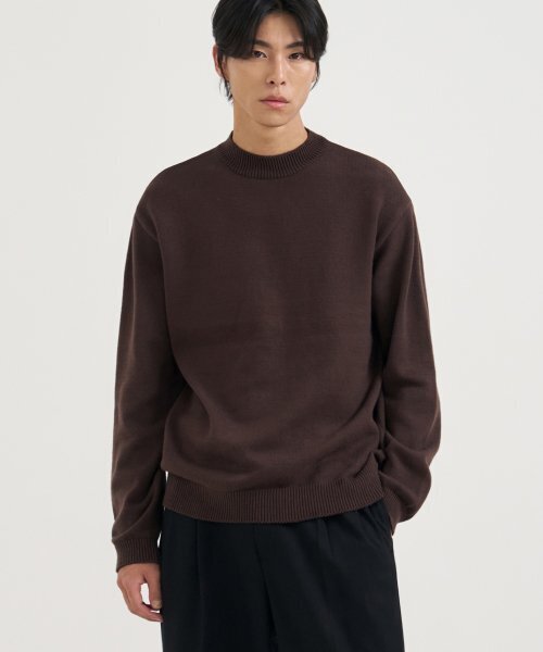 Mockneck пуловер оверсайз T‑футболка [BROWN]