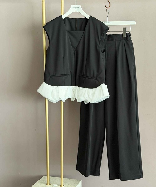 PICCIN PERLA(ピッチンペルラ)の「【セットアップ可能】ツータックワイドパンツ(その他パンツ・レディース・ブラック・M/S)」の2枚目の写真
