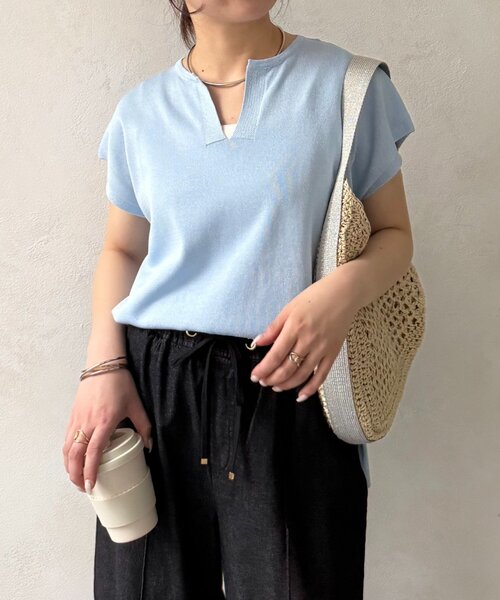 Jena espace merveilleux（ジェナ　エスパスメルヴェイユ）の「キーネックフレンチニット（ニット/セーター・レディース・チャコールグレー/サックスブルー/アイボリー・FREE）」の12枚目の写真