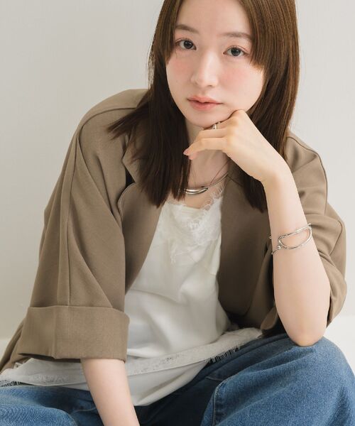 RETRO GIRL（レトロガール）の「半袖テーラードジャケット（その他アウター・レディース・ライトブラウン/オフホワイト/チャコールグレー・FREE）」の10枚目の写真
