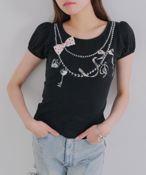 OLIVE des OLIVE オリーブデオリーブ インフルエンサー Miko セール】【インフルエンサー企画】miko necklace tee（Tシャツ