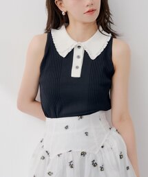 【SALON  by Chico】ダブルカラーアメスリフリルポロニット