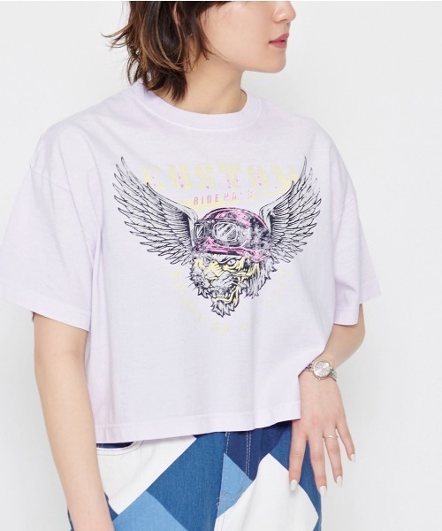 DOUBLE STEAL(ダブルスティール)の「CUSTOMプリント ショート丈Tシャツ(Tシャツ/カットソー・レディース・ラベンダー・FREE)」の1枚目の写真