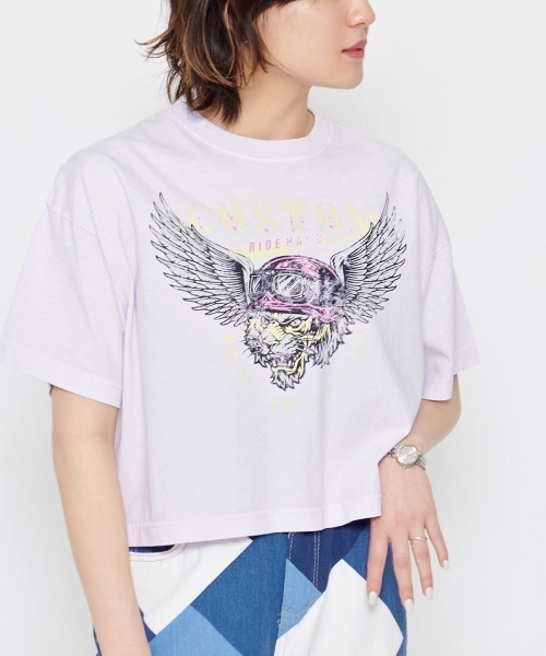 DOUBLE STEAL(ダブルスティール)の「CUSTOMプリント ショート丈Tシャツ(Tシャツ/カットソー・レディース・ラベンダー・FREE)」の3枚目の写真