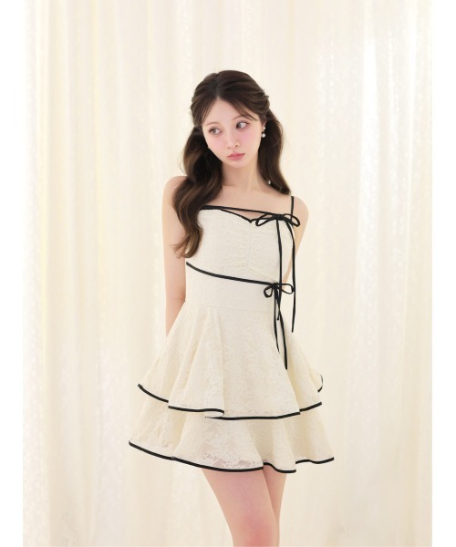 Piping ribbon lace mini onepiece(eme10848)（ワンピース）｜M me eme