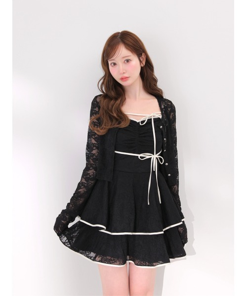Piping ribbon lace mini onepiece(eme10848)（ワンピース）｜M me eme