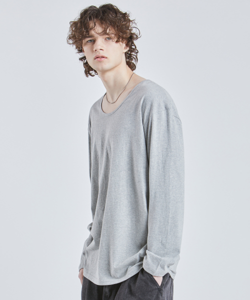 VTWO(ブイツー)の「ウォッシュドUネックロングスリーブTシャツ(グレー)(Tシャツ/カットソー・メンズ・その他・LARGE/MEDIUM)」の1枚目の写真