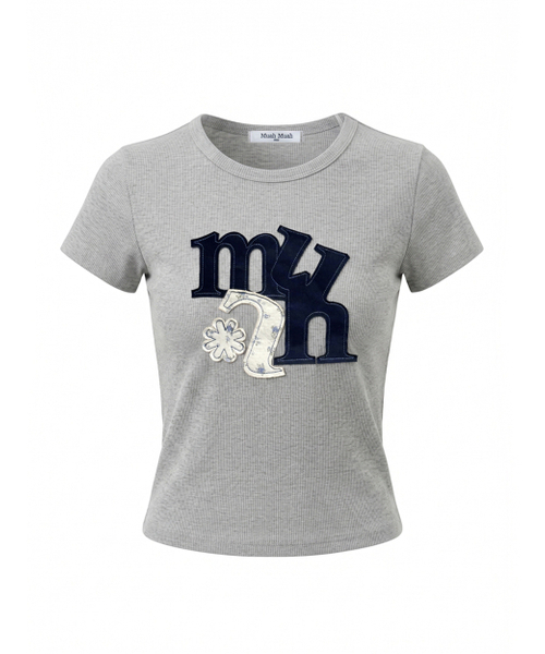 muahmuah（ムーアムーア）の「Aフラワーアップリケパッチ半袖Tシャツ [4色]（Tシャツ/カットソー・レディース・ホワイト/グレー/ピンク/ブラック・FREE）」の6枚目の写真
